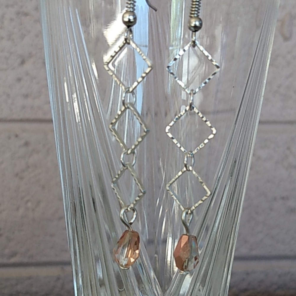 Diamond Cut Silver Tone with Pink Crystals